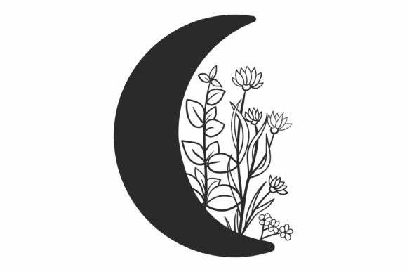 Boho Floral Moon SVG, Moon SVG, Bohemian Graphics and Illustrations Review