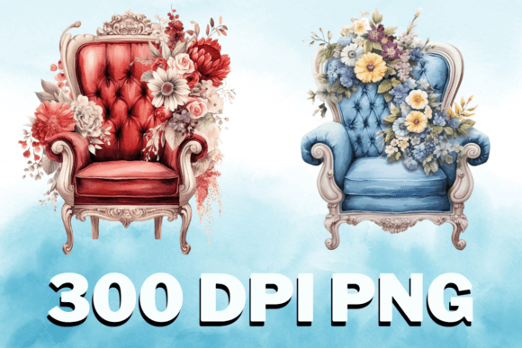 Chair Floral Watercolor Clipart Set V04 Graphics and Illustrations Review