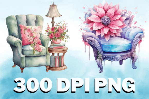 Chair Floral Watercolor Clipart Set V06 Graphics and Illustrations Review
