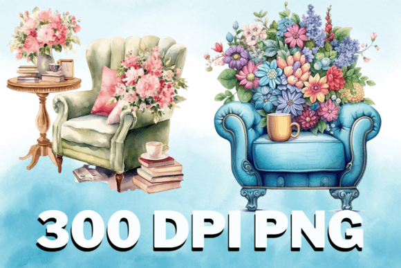 Chair Floral Watercolor Clipart Set V08 Graphics and Illustrations Review