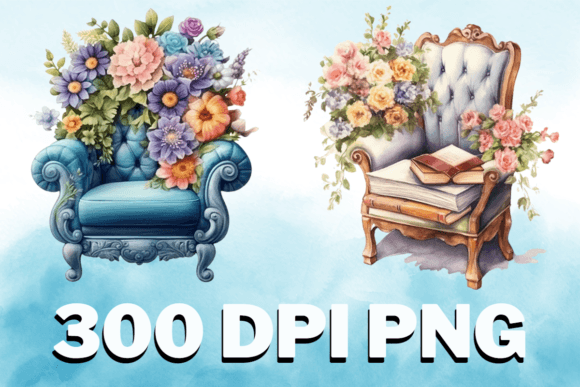 Chair Floral Watercolor Clipart Set V09