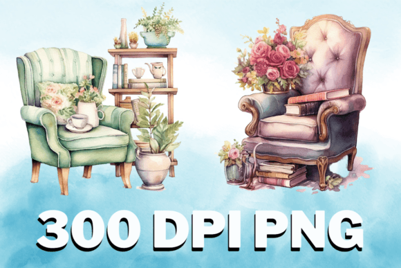 Chair Floral Watercolor Clipart Set V11 Graphics and Illustrations Review