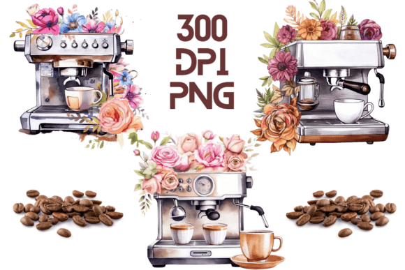 Coffee Machine Watercolor Floral PNG 18 Graphics and Illustrations Review
