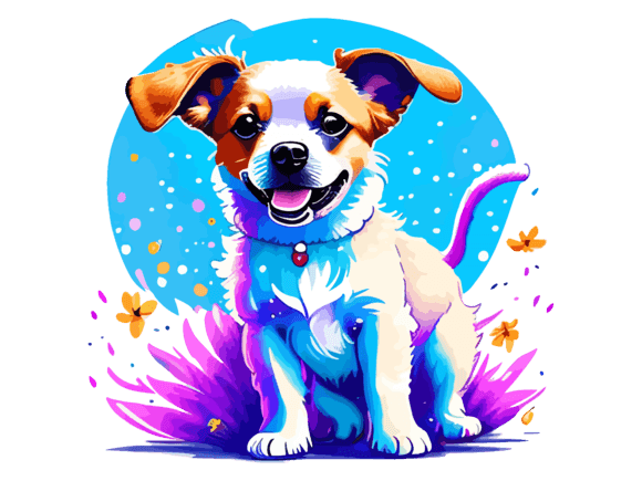 Cute Little Dog Floral Watercolor Vector Graphics and Illustrations