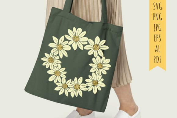 Daisy Wreath SVG PNG Floral Rim Clip Art for Graphics and Illustrations