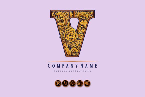 Engraved Floral Letter V Monogram Graphics