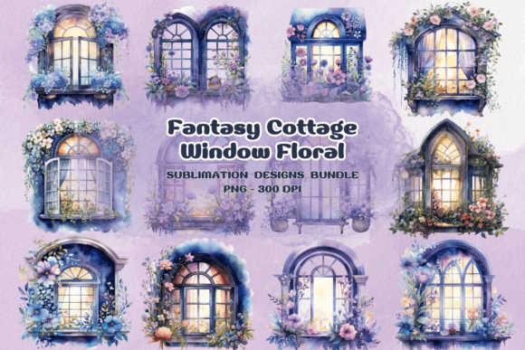 Fantasy Cottage Window Floral Clipart Graphics and Illustrations