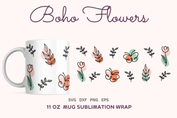 Floral Butterfly11oz Mug Wrap SVG Graphics and Illustrations