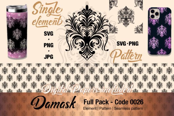 Floral Damask Motif Element Pack - 0026 Graphics Review