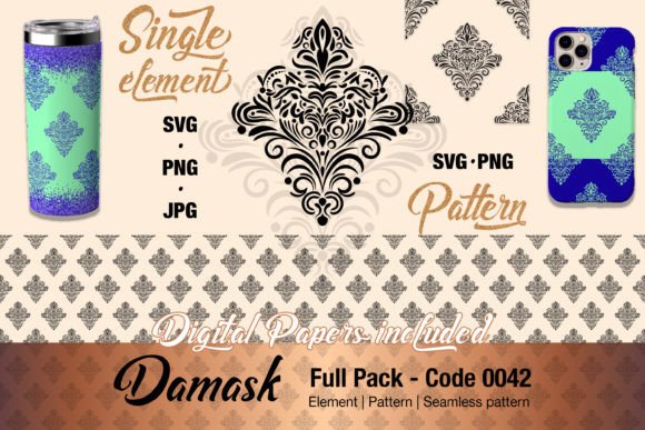 Floral Damask Motif Element Pack - 0042 for Graphics and Illustrations