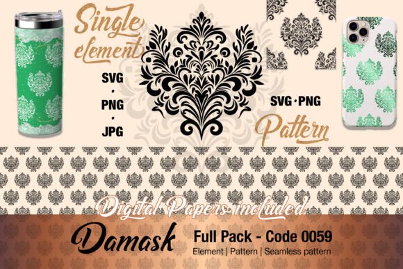 Floral Damask Motif Element Pack - 0059 Graphics and Illustrations