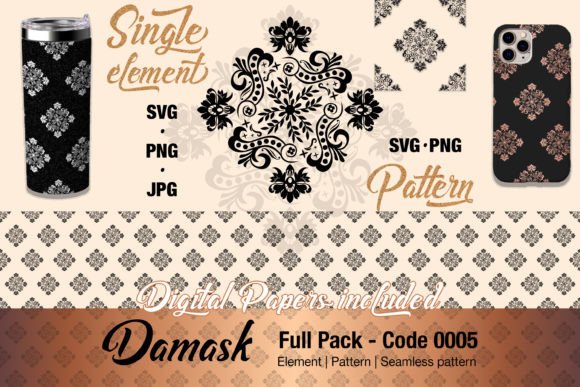Floral Damask Pattern Element - 0005: Premium Graphics and Illustrations for Branding