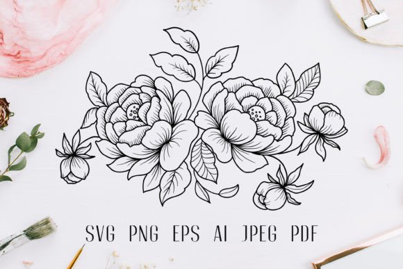 Floral Line Art Bouquet SVG Graphics and Illustrations Review