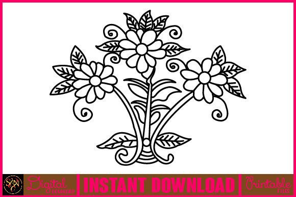 Floral Line Art Flower SVG Elements 101 Graphics and Illustrations