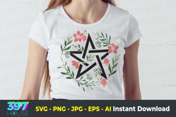 Floral Pentagram Graphics and Illustrations for Editorial Use