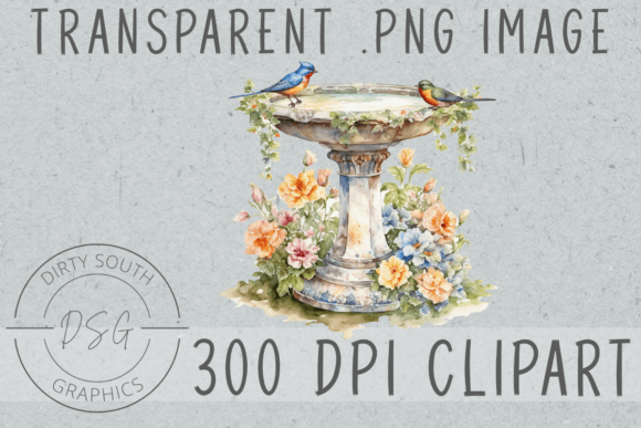 Floral Watercolor Birdbath Clip Art Graphics and Illustrations Review