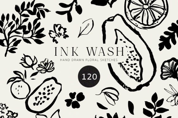 Ink Wash Abstract Floral Clipart for Modern Graphics