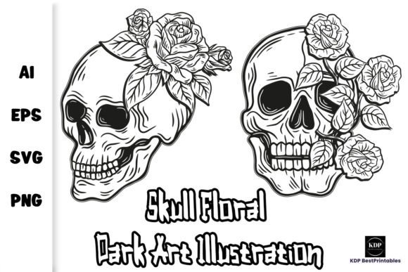 Skull Floral Dark Art Illustration V11 for Modern Graphics