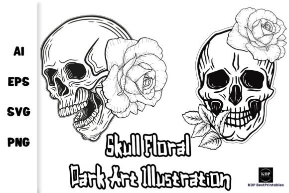 Skull Floral Dark Art Illustration V2: Premium Graphics for Bold Crafts