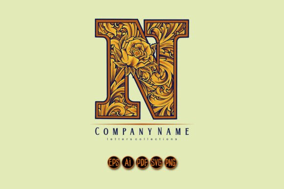Vintage Floral Engraved Initial N Graphics for Illustrations