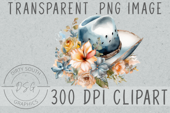 Watercolor Floral Cowboy Hat Clip Art Graphics and Illustrations