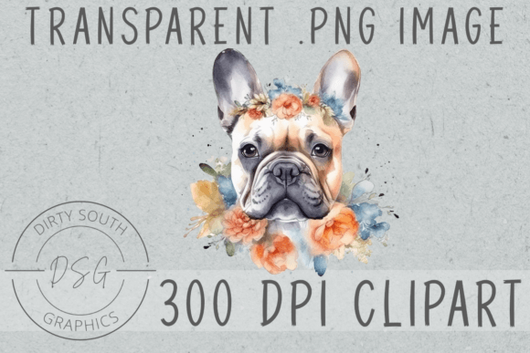 Watercolor Floral Frenchie Clip Art Graphics